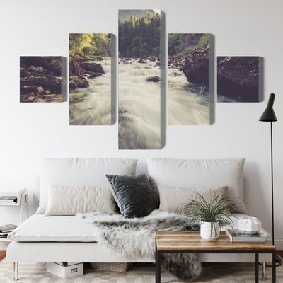 Ljuddämpande tavla - Mountain river in the forest