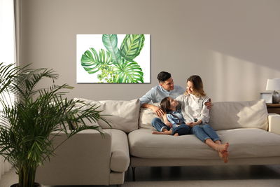 Ljuddämpande tavla - Green exotic leaves painted