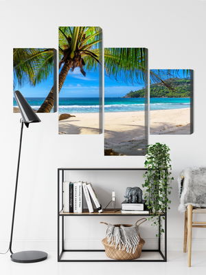 Ljuddämpande tavla - Tropical beach with 3d palm