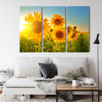 Ljuddämpande tavla - Sunflower field at sunset 3d