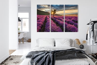 Ljuddämpande tavla - Lavender field at sunset 3d