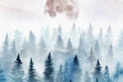 Ljuddämpande tavla - Moon above misty trees