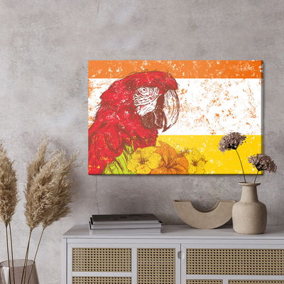 Ljuddämpande tavla - Macaw parrot with flowers