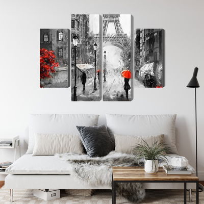 Ljuddämpande tavla - People with red umbrellas