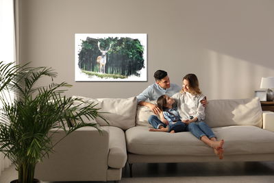 Ljuddämpande tavla - A deer in the forest painted