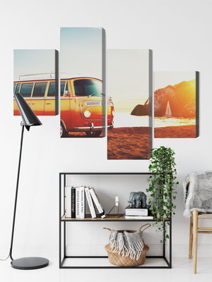 Ljuddämpande tavla - Retro car on the beach