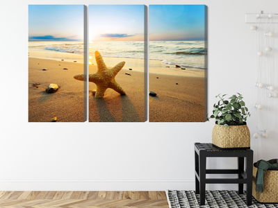 Ljuddämpande tavla - Starfish on the beach 3d