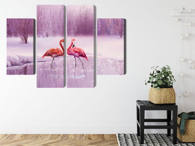 Ljuddämpande tavla - Flamingos against a purple