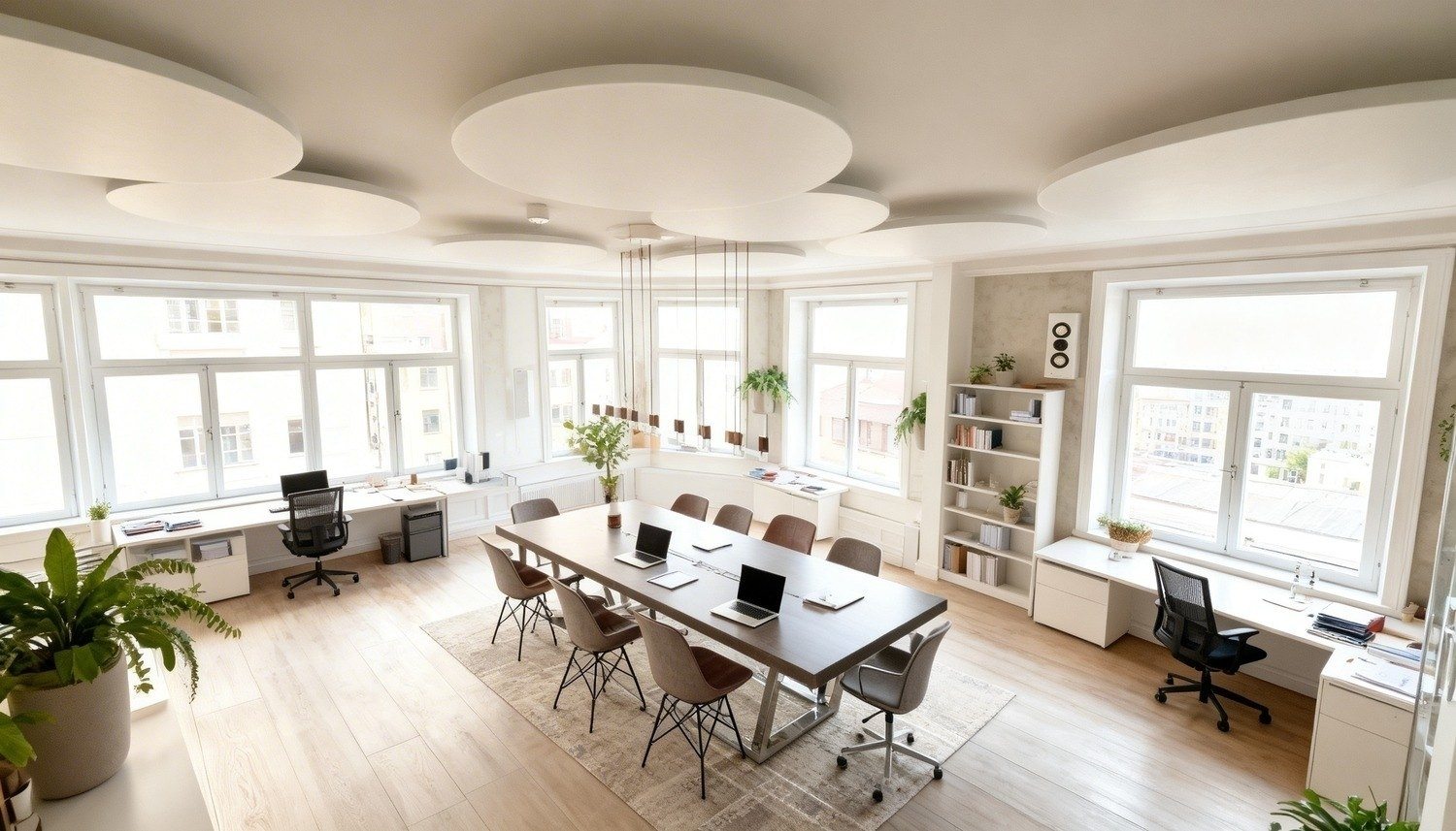 Kunskapsportal om akustik i kontor och hur ljudabsorbering, ljudisolering och vibrationsdämpning förbättrar arbetsmiljö och koncentration.