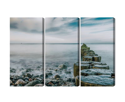 Ljuddämpande tavla - Rocky beach and 3d wooden