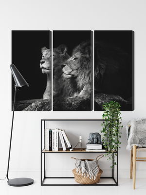Ljuddämpande tavla - Lion and lioness on a black