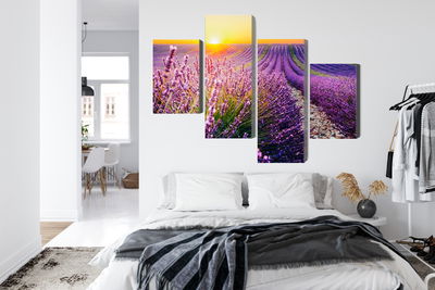 Ljuddämpande tavla - Lavender field at sunset 3d