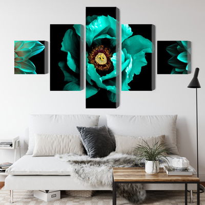 Ljuddämpande tavla - Turquoise flowers on a black