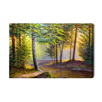Ljuddämpande tavla - River in the summer forest