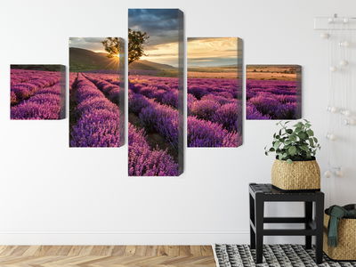 Ljuddämpande tavla - Lavender field at sunset 3d