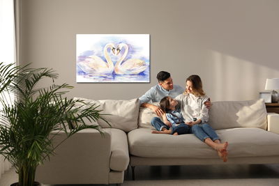 Ljuddämpande tavla - Loving swans