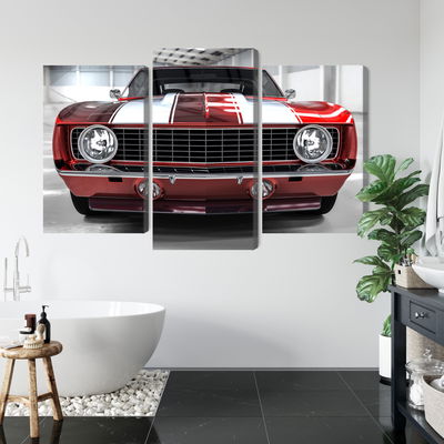 Ljuddämpande tavla - A red muscle car in a garage