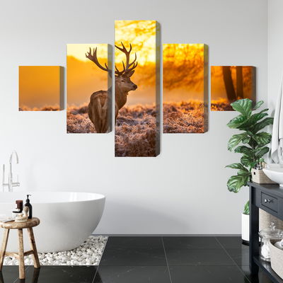 Ljuddämpande tavla - Deer in the forest at sunset