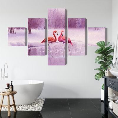 Ljuddämpande tavla - Flamingos against a purple