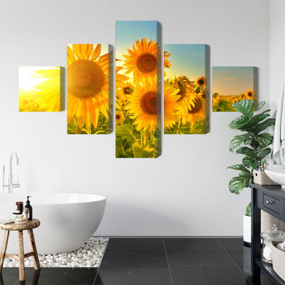 Ljuddämpande tavla - Sunflower field at sunset 3d