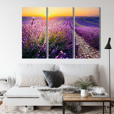 Ljuddämpande tavla - Lavender field at sunset 3d