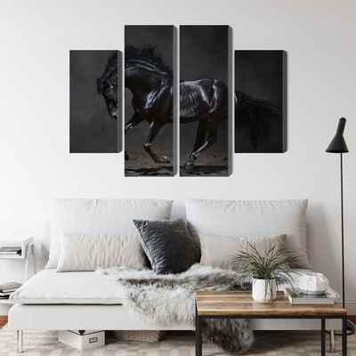 Ljuddämpande tavla - Black horse at a gallop