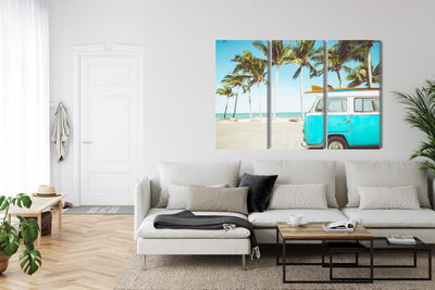 Ljuddämpande tavla - Retro car on the beach 3d