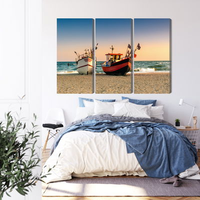 Ljuddämpande tavla - Fishing boats on the beach