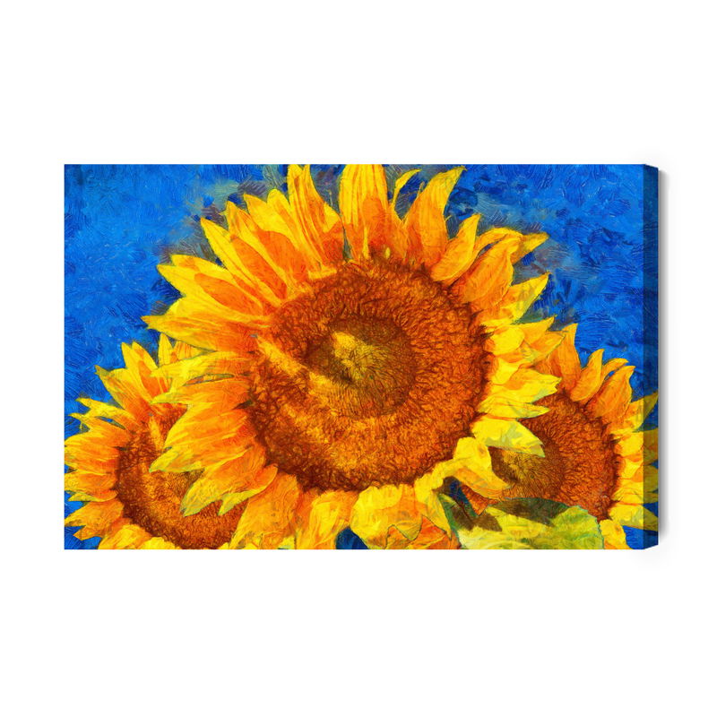 Ljuddämpande tavla - Painted sunflowers on a blue