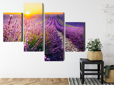 Ljuddämpande tavla - Lavender field at sunset 3d