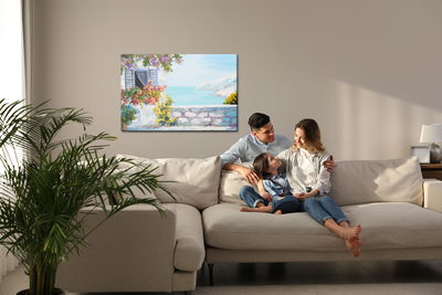 Ljuddämpande tavla - Sea with house and flowers