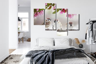 Ljuddämpande tavla - Sparrows among flowers