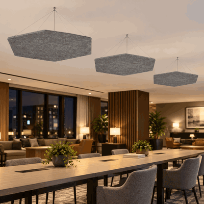 Ljudabsorbering till tak - PES hexagon ceiling