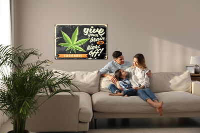 Ljuddämpande tavla - Cannabis leaf and retro