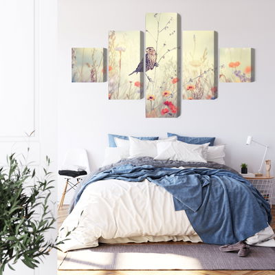 Ljuddämpande tavla - A bird among wild flowers