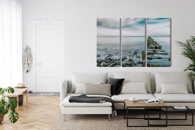 Ljuddämpande tavla - Rocky beach and 3d wooden