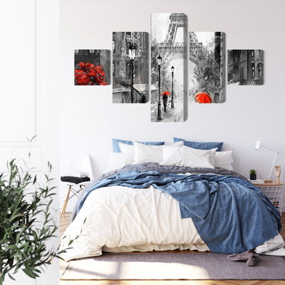 Ljuddämpande tavla - People with red umbrellas