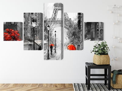 Ljuddämpande tavla - People with red umbrellas