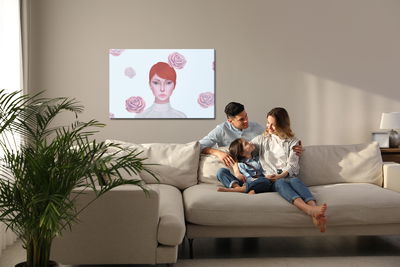 Ljuddämpande tavla - Woman and rose flowers