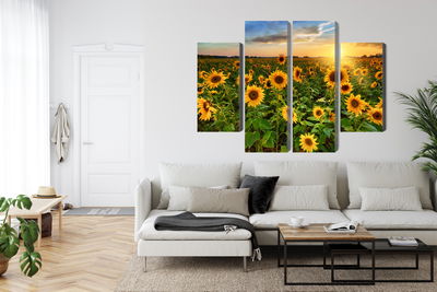 Ljuddämpande tavla - Sunflower field at sunset 3d