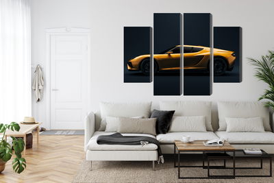 Ljuddämpande tavla - Yellow 3d sports car