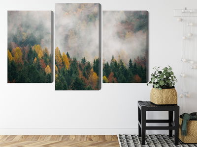 Ljuddämpande tavla - Autumn forest in fog 3d