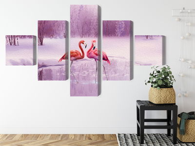 Ljuddämpande tavla - Flamingos against a purple