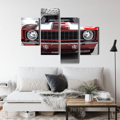 Ljuddämpande tavla - A red muscle car in a garage