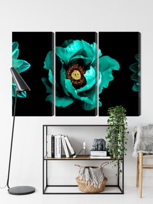 Ljuddämpande tavla - Turquoise flowers on a black