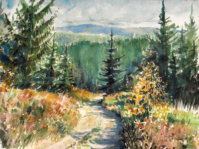 Ljuddämpande tavla - Forest landscape painted