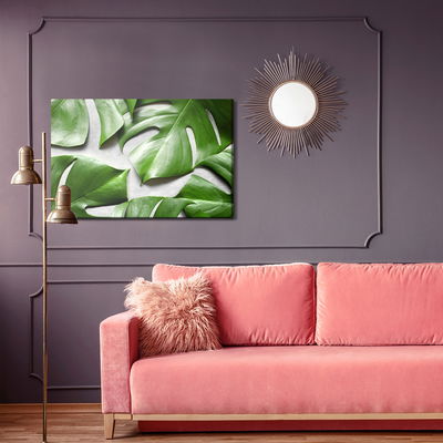 Ljuddämpande tavla - Monstera leaves on a gray