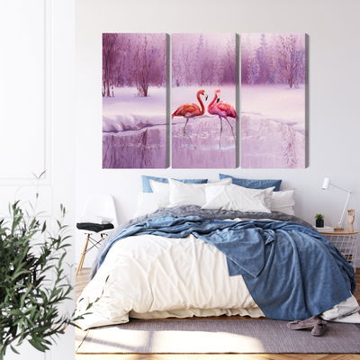 Ljuddämpande tavla - Flamingos against a purple