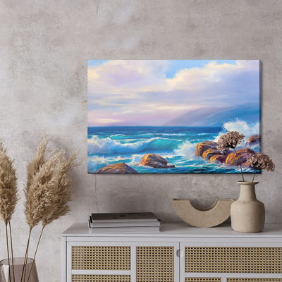 Ljuddämpande tavla - Waves and rocks in the sea