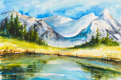 Ljuddämpande tavla - Mountain landscape painted